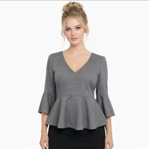 White House Black Market Women's Blouse Gray Peplum Cotton Top Size 6